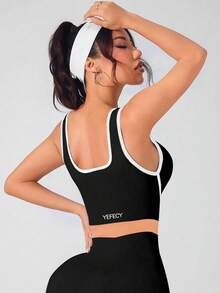 Yefecy Women's Yoga Sports Bra Sleeveless Cropped Activewear Top, Elastic Fitness Workout Breathable Tank Spring - Black - View 2