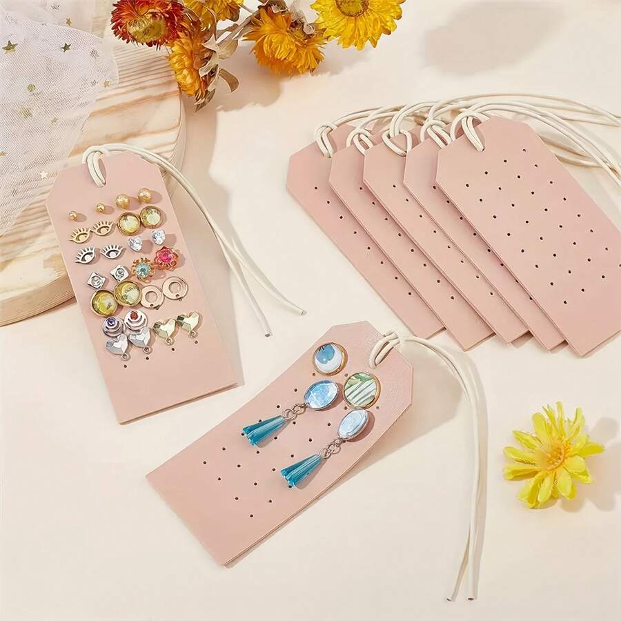1 pieza Soporte portátil de cuero PU para aretes, estante rectangular de exhibición de aretes, tarjeta de almacenamiento de aretes de doble cara, adecuado para el hogar, la tienda, los viajes, el almacenamiento de joyas, fácil de transportar - Multicolor - Ver 1