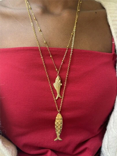 金鱼吊坠项链，钛钢海洋假日系列珠宝