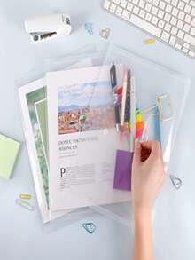 1pc A4 Clear File Folder - Waterproof Document Organizer Bag With Snap Closure, Thick Plastic For Office, School, Home Storage, Desktop File Holder, Portable Design, Secure Snap - Single Piece - View 3