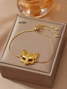 GEREIT 1pc Elegant 14K Gold Plated Copper Fox Mask Clasp Adjustable Bracelet, Versatile Daily Wear, Mother's Day Gift - Fox Mask - View 6