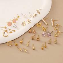 20对精美蝴蝶花朵多元素耳钉 - 彩色 - 查看 1