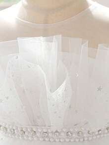 女童4-8歲公主洋裝，夢幻甜美風，歐式公主風，亮片裝飾，蕾絲拼接，蛋糕裙擺，生日派對/宴會/節日/拍照/舞台表演，精緻設計，顯高版型，春夏秋新款 - 白色 - 查看 9