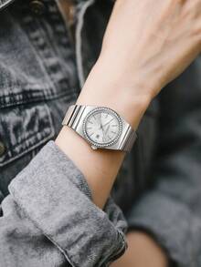 REBIRTH 1 件男女通用方形不锈钢表带简约石英表，适合日常佩戴 - 均碼 - 查看 7