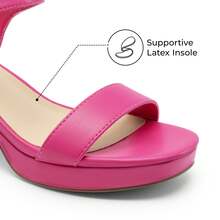 Women Comfortable Chunky Low Heeled Sandals Open Toe Buckle Decor Ankle Strap Heeled Sandals For Daily Wearing Wedding Party Prom - 玫紅色 - 查看 4