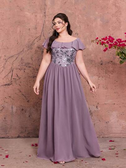 Vestido maxi de gasa con volantes y adornos de lentejuelas, adecuado para damas de honor, bodas, galas y fiestas