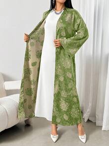 Áo Abaya Ả Rập dáng rộng, thanh lịch, tay loe, họa tiết hoa dành cho nữ - Nhiều màu - Xem 7