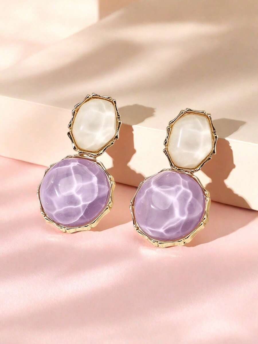 1 Pair Asymmetric Light Green Creative Water Wave Asymmetrical Oval Earrings, Unique Fashion Earring Accessories - Mauve Purple - View 1