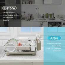 304 Stainless Steel Dish Drying Rack With Drain Board, Automatic Draining And Drying Rack For Kitchen Countertops, Large Capacity Dish Drainer, Suitable For Bowls, Cups, And Dishes. - Grey - View 3