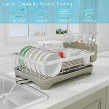 304 Stainless Steel Dish Drying Rack With Drain Board, Automatic Draining And Drying Rack For Kitchen Countertops, Large Capacity Dish Drainer, Suitable For Bowls, Cups, And Dishes. - Grey - View 5