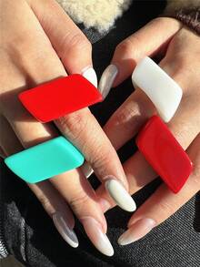 4pcs Colorful Geometric Asymmetrical Wide Resin Rings, Vintage Extra Large Ring Set, Suitable For Daily Wear, Vacation, Gift For Friends - Multicolor - View 7