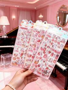 Cute Pink Rabbit Theme, Embossed Texture, Crystal Clear Animal Material Cartoon Waterproof Stickers And Decals, Perfect For Phone Cases, Journals - Multicolor - View 3