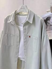Women's Solid Color Front Button Pocket Casual Shirt Spring - Pale Green - View 4