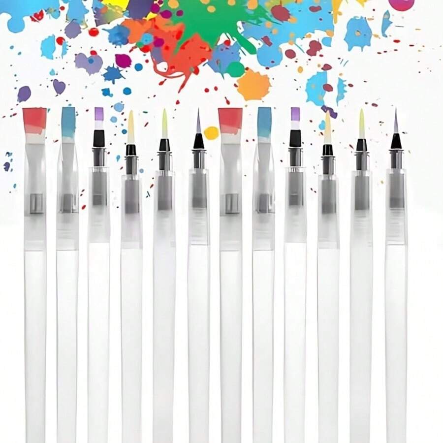 Set de 12 piezas de pinceles acuarelables, súper fáciles de usar y rellenar, bolígrafos de pintura de acuarela, bolígrafos de color solubles en agua para principiantes