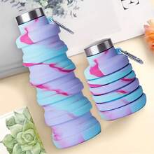 Foldable Telescopic Water Bottle, Anti-Drop Sports Water Bottle, Portable Reusable Silicone Water Bottle, Foldable Design, With Carabiner, Lightweight And Durable, Suitable For Camping, Hiking, Gym, Cycling ZF9V - Purple Tie-dye - View 11