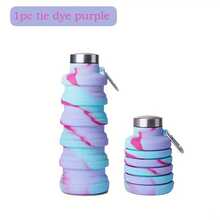 Foldable Telescopic Water Bottle, Anti-Drop Sports Water Bottle, Portable Reusable Silicone Water Bottle, Foldable Design, With Carabiner, Lightweight And Durable, Suitable For Camping, Hiking, Gym, Cycling ZF9V - Purple Tie-dye - View 12