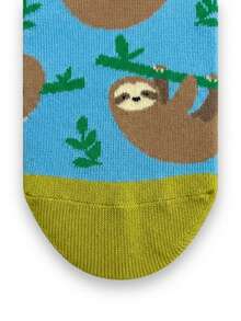 1双蓝色懒惰卡通树懒图案男士中筒袜。采用柔软弹性面料制成，适合夏季休闲穿着。可爱袜子，趣味配饰，梦幻设计，舒适贴合，俏皮风格。 - 彩色 - 查看 8