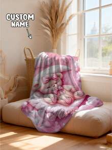 1pc Customizable Personalized Text Cute Bear Pattern Commemorative Blanket, Suitable For Home Sofa, Bed And Bedroom - Multicolor - View 6