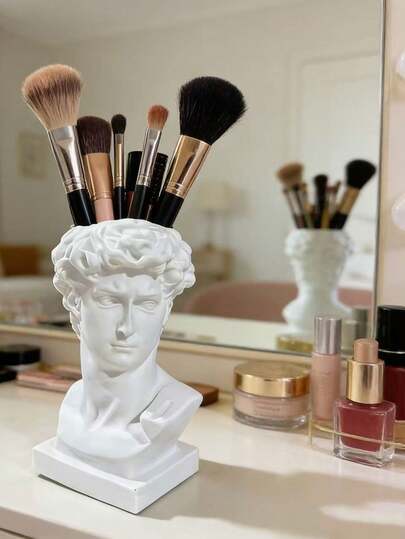 1pc Artistic David Makeup Brush Holder, Desktop Stationery Organizer, Vase Dried Flower Decor, Hair Accessory Storage, Home Decoration