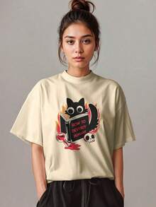 Camiseta Unissex Estampa Meme Gato Gatinho Lendo Fofo Cat How To Destroy Humans 100% Algodão Lançamento - Caqui - Visão 5