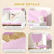 Children's Desk Set With Tabletop And Drawer, Bear-Shaped Desk And Chair, School Desk, Children's Desk, Desk For Boys And Girls, Pink - Pink - View 6