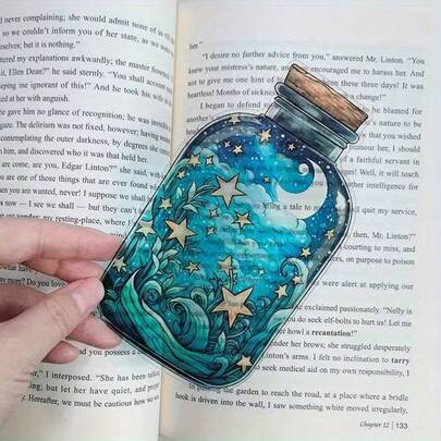 2D Flat, Suitable For Four Seasons, 1pc Moon & Star Wishing Bottle Acrylic Bookmark, 2D Transparent Bookmark Stationery Book Accessories Reading Marker