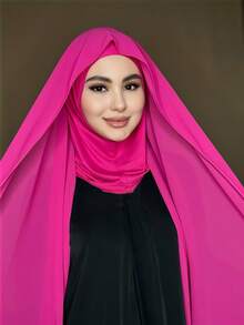 1pc Instant Jersey Hijab With Chiffon Hijab, Silky Soft Breathable Fabric, Suitable For Daily Wear, Festivals, Prayers, Pilgrimages - Burgundy - View 10
