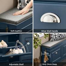 SoBuy Shoe Bench With Seat, Storage Bench With 2 Flaps, Narrow Shoe Cabinet With Seat & Shoe Rack, Space-Saving Shoe Storage For Hallways & Small Rooms, 104x52x24cm, Blue, FSR64-B - Blue - View 7