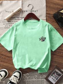 1pc Tween Boy Casual Headphone Graphic Print Short Sleeve T-Shirt, Summer Top For Young Students - Mint Green - View 5