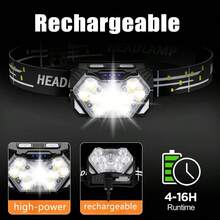 1 pieza Linterna frontal LED recargable por USB - Súper brillante, 6 modos de iluminación, compacta y portátil para senderismo, caminata, pesca y uso nocturno de emergencia, linterna recargable - Multicolor - Ver 6