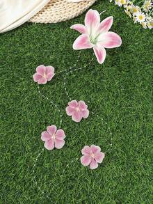 1个超大百合花发夹，橙色/粉色/白色可选，饰有花链，适合海滩度假拍照，甜美度假风发饰，发爪，发夹，发卡。 - 彩色 - 查看 10