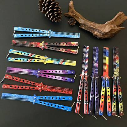 New Butterfly Comb Folding Comb Training Knife, Unsharpened Stainless Steel - Recommended For Holiday Gifts, Birthday Gifts, Valentine's Day Gifts, Gifts, Perfect Gifts, Valentine's Day Gifts For Her, Toys For Girls, Easter, Boys Toys, Valentine's Gifts For Boyfriend, Squishy Toys, Cute Items