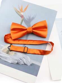 ZONFAZ 1pc Men's Fashionable Shiny Solid Bow Tie, Suitable For Weddings, Celebrations And Everyday Parties - Orange - View 4