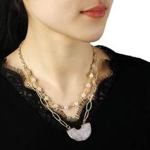 1件新款时尚波西米亚风女士首饰，8毫米天然石玻璃打结项链，条纹玛瑙大十字架吊坠项链，适合秋冬季毛衣搭配 - NK1572 - 查看 7