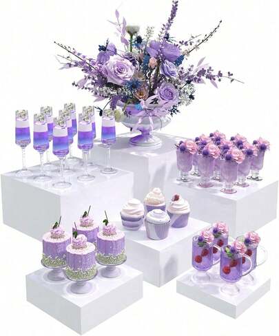 Senmeo 6pcs Nesting Buffet Risers - Space-Saving Stackable Design & Hollow Bottom Construction - Tiered Height (1" To 8") - Multi-Level Display Stands For Dessert Tables, Weddings, Retail