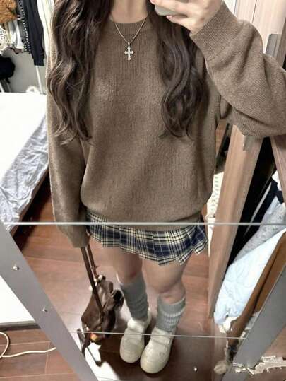 女士秋冬大地色系长袖毛衣，可爱时尚，秋冬女式上衣，度假穿搭，女式尺码上衣