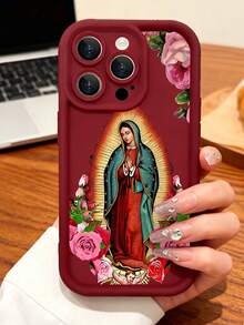 Virgin Mary Phone Case, Religious Style, Phone Case For IPhone 17 Pro Max 17 Air 17Pro 16 15 14 13 12 11 Pro Max, Catholic Gift, Floral Virgin Mary Design, Rose Bouquet Theme, Holy Icon Art, Spiritual Gift Idea, Devotional Present - 紅色 - 查看 3