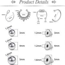 100 piezas de joyas corporales falsas sin perforación - Anillos falsos de ceja, bolas de repuesto para labrete de labio, con pegatinas - etiqueta engomada - Ver 3