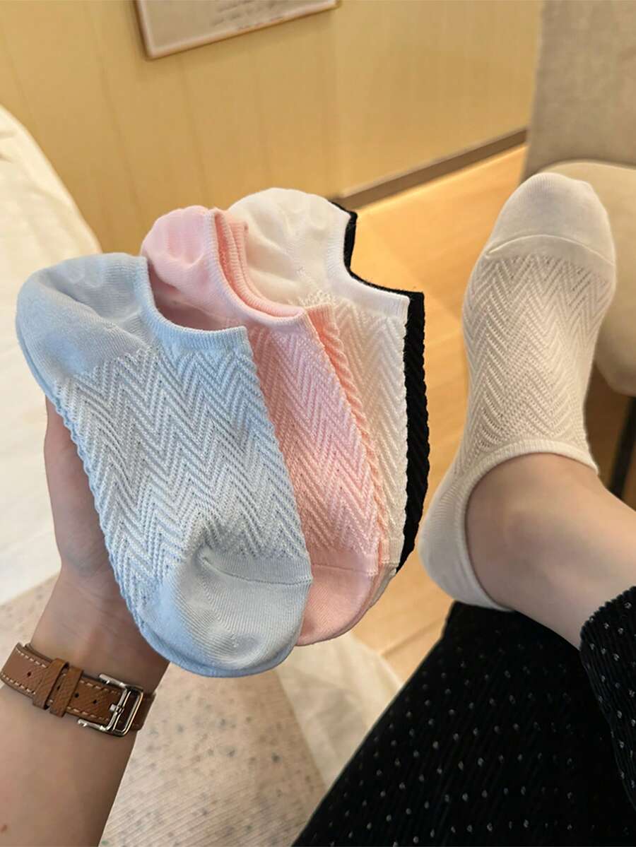 5双优雅女士船袜,锯齿条纹设计,防滑、舒适透气,适合春夏穿着。 - 彩色 - 查看 1