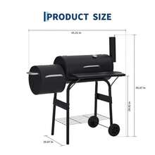Charcoal Grills With Offset Smoker, Outdoor BBQ Grill With Handle And Wheels, Barrel Barbecure Smoker Grill Combo For Camping Picnic Patio Backyard Party - Black - View 2
