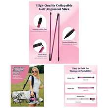 Alignment Sticks, 2 Pack Plastic 49 Inch Collapsible Alignment Stick Practice Rods Aid Aiming, Putting, Swing Trainer, Posture Corrector With Tube Case, Training Equipment - 粉色 - 查看 1