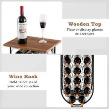 COSTWAY 14 Bottles Wine Rack With Detachable & Lockable Wheels, Movable Wine Storage Organizer W/ Waterproof Top, Solid Metal Frame, Rustic Style Wine Rack For Home Bar, Kitchen, Dining Room, Black - Black - View 5