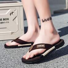 男士人字拖，新款夏季户外凉鞋，防滑软底厚底耐磨沙滩人字拖 - 棕色 - 查看 6