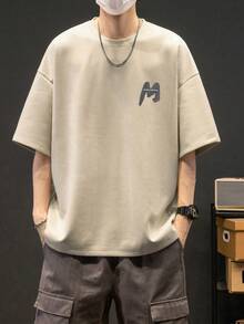 Men's Fashionable Casual Suede Crew Neck Short Sleeve T-Shirt - Apricot - View 2