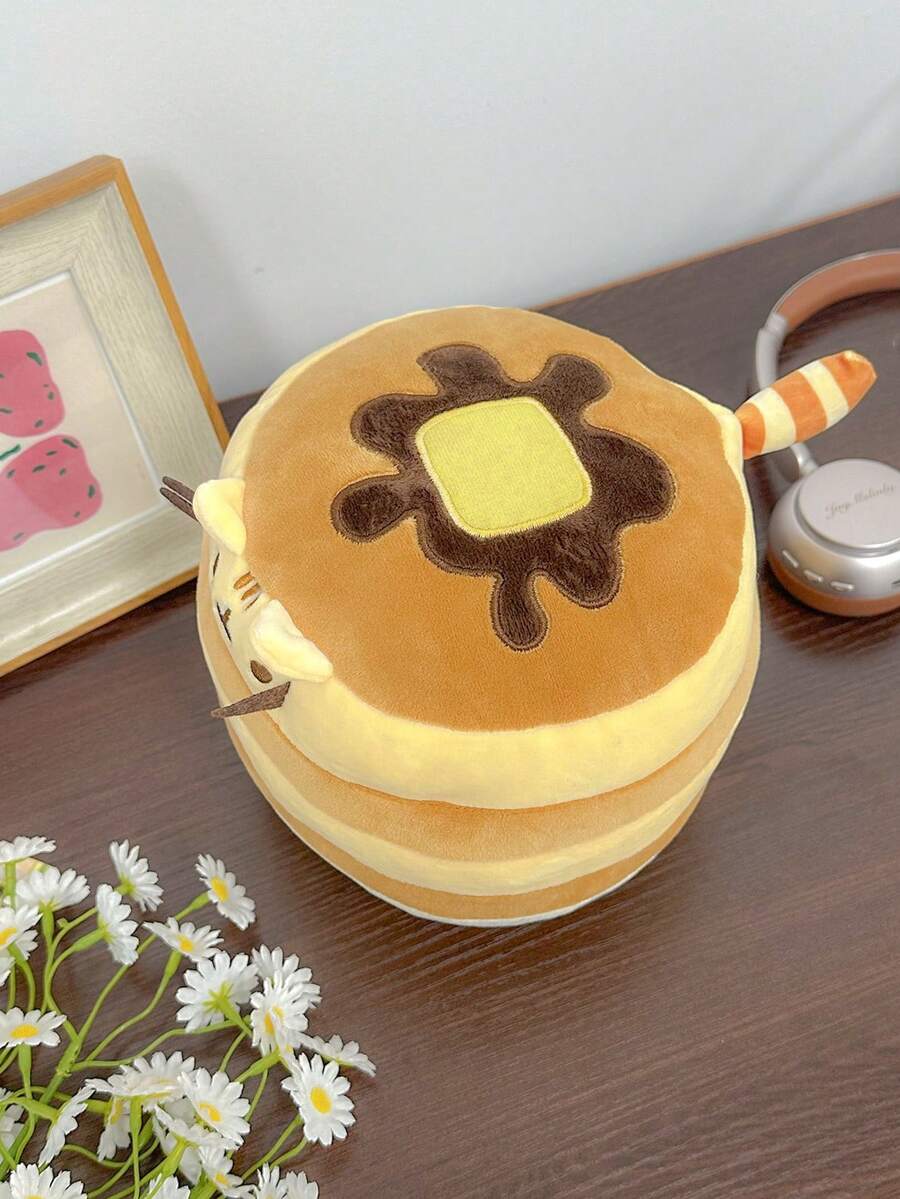 Cute Cake Cat Plush Pillow, Soft Fluffy Brown Cream Pancake Cat Stuffed Animal Toy, Perfect For Bedroom, Sofa Decor & Birthday Gift - Multicolor - View 1