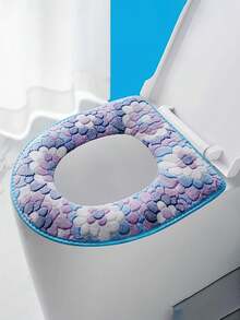 Floral Contrast Soft Washable Toilet Seat Cover - Essential For Autumn/Winter, Soft Washable Bathroom Accessories, Easy To Install, Soft Washable Non-Electric Bathroom Accessories - Multicolor - View 1
