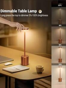 1 pièce Lampe de bureau portable sans fil rechargeable à LED, lampe de table moderne avec contrôle tactile sans fil, éclairage à 3 couleurs variable, lampe de lecture rechargeable USB avec protection oculaire, design rétro en métal, convient pour la décoration dans la salle à manger, la chambre, le salon, le café et le bar, cadeau créatif pour le Ramadan/l'anniversaire - Multicolore - Voir 10
