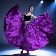 Long Fashionable Dance Dress, Made Of Polyester Fiber, Women's Satin Ballet Skirt, Suitable For Belly Dance, Dance, Flamenco Dance And Rock Dance - Multicolor - View 1