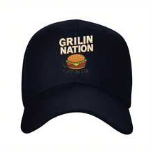 1 Piece GRILIN NATION Baseball Cap - Adjustable Snapback Hat With Hamburger Pattern, Lightweight Non-Elastic Baseball Cap, Suitable For Men And Women, Grillin Nation Pride, Perfect Gift For BBQ Enthusiasts And BBQ Lovers, Casual Headwear, Sports Design, Durable Fabric, Outdoor Headwear, Men And Women Headwear, Breathable Material, Sports Fans Unisex - White - View 6