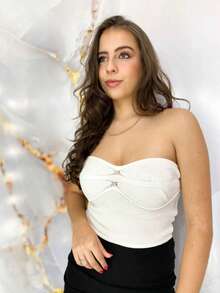 Women's Strapless Cropped Corset Top, Modal Knit, Summer Style With Elastic, Colorful Carnival Style - White - View 2